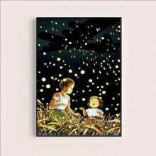 1 pieza Pintura en lienzo de póster de película de anime "Tumba de Luciérnagas", decoración moderna para pared de sala de estar o dormitorio, regalo opcional con marco