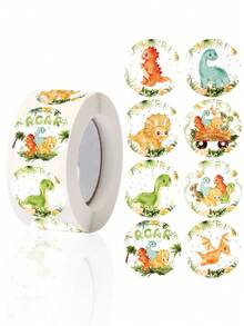 500pcs/Roll Cartoon Dinosaur Round Stickers, Roaring Dinosaur Party Favor Stickers, Teacher Reward Stickers, Gift Packaging Supplies, Gift Packaging Labels, Dinosaur Theme Birthday Party Supplies - Multicolor - View 1