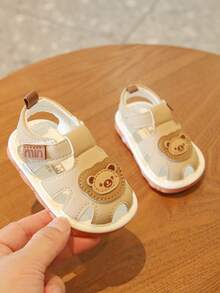 1 Pair Cute Cartoon Squeaky Shoes, Soft Bottom Comfortable Toddler Walking Shoes With Sound, Suitable For Indoor/Outdoor Baby Practice Walking, Fashionable & Minimalist Sandals - Khaki - View 9