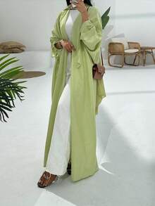 1 bucată culoare solidă simplă cu șnur manșete femei culoare solidă îmbrăcăminte din Orientul Mijlociu rochie lungă la modă și elegantă cardigan rochie halat Abaya potrivit pentru festivaluri zilnice