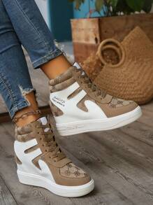 2024 Herbst/Winter Neuankömmling leicht, bequem, modisch, vielseitig, alltäglich, unverzichtbar, bestickter Zehenbereich, innen erhöht um 8cm Plateau, Schnürung, High-Top Sneakers Sportschuhe