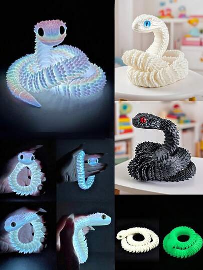 1 pieza Serpiente 3D fosforescente de 11,81 pulgadas (30 cm), nuevo regalo de año, modelo realista de animal articulado de Body completo, decoración, negro/blanco (color de ojos aleatorio)