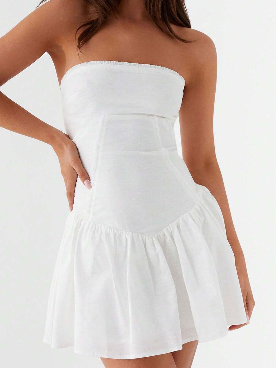 Women Corset Tube Dress Summer Casual Solid Color Tie Up Backless Mini Dress For Cocktail Party Beach Streetwear - 白色 - 查看 1