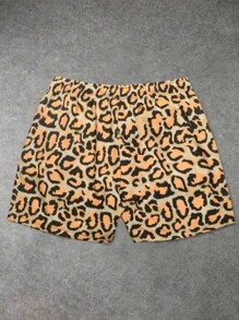 Yemwry Pantaloncini larghi da uomo con stampa leopardata e coulisse in vita