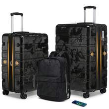 SOMAGO Expandable 2 Piece Luggage Sets  With Water Resistant Backpack, Camouflage Pattern Scratch-Resistant 24/28 Inch Hardside Lightweight Large Suitcases With Brakeable And Shock-Absorbing Spinner Wheels, 100% New RPO Material Checked Suitcase With TSA Lock YKK Zippers - màu đen - Xem 10