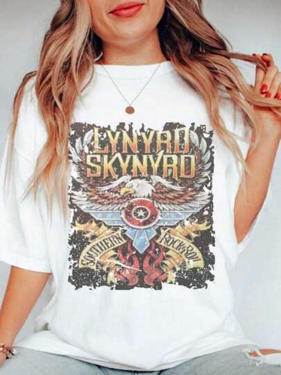 Lyn.Yrd Skynyrd Tshirt Free Bird Shirt Rock Shirt Retro Band Tee 80s Band Tee 80s Hair Bands Modern Genderless Tops,Cotton Graphic T-Ghirt,Summer Essential Tee