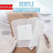 10/20/50 piezas Apósitos de curación hipoalergénicos, tiras de vendaje de gasa transpirable y sin adherencia hechas de tela no tejida de spunlace, parches elásticos transparentes que brindan protección para el botiquín de emergencia - Blanco - Ver 2