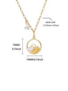 1 PC Hollow Mountain Sea Wave Pendant Necklaces For Women Gold Color Chain Collar Necklaces 2025 New Wedding Couple Jewelry Gifts(The Stone Pendant On The Chain Is Random In Size And Color)