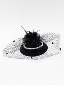1pc Kids' Tulle Pearl Flower Fascinator Hat, Suitable For Girls' Daily Outfit, Photo Shoot