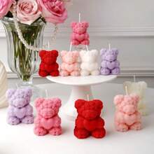Cute Bear Shaped Aromatherapy Candle, Rose Cluster Aesthetic Handmade Soy Wax Fragrance Decoration Candle Suitable For Desktop Photo Props, Weddings, Birthdays, Meditation, Stress Perfect Mother's Day Gift (Bear)