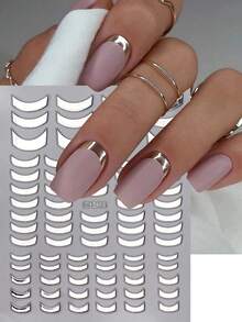 2pcs Gold Silver French Tips Nail Art Stickers Metal Mirror Stripe Line Nail Sticker Set Self Adhesive Tape Decals Manicure Decorations Nails Nail Supplies - Multicolor - View 3