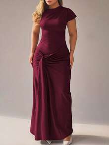 女士夏季短袖系带绷带裹身长裙紧身性感派对连衣裙