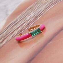 1 Open-Ended Ring Bohemian Candy Color Drip Oil Rectangle Glass Stackable Ring For Women - Statement Jewelry Gift - Geometry - View 25