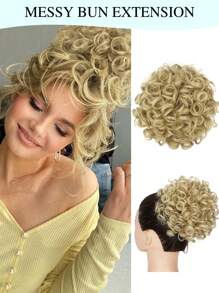 Large Curly Messy Bun Hair Piece Elastic Drawstring Ponytail Loose Wavy Short Ponytail Extension Synthetic Hair Tousled Fake Hair Bun For Women Daily Use