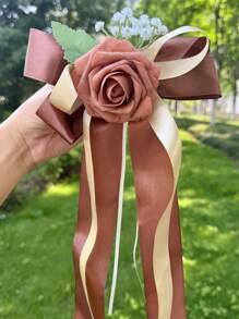 Set de 6 piezas con decoraciones para bodas que incluyen flor de nomeolvides, rosa, espejo retrovisor, lazo, farol y decoraciones para silla del pasillo nupcial, para decoración floral en sillas y bancos