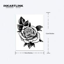INKARTLINK 非永久性纹身技术，大型玫瑰花纹身贴纸设计，逼真的临时假纹身，手背半永久性纹身贴纸，防水防汗，持续1-2周，男士身体贴纸 - 黑色 - 查看 5