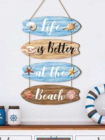 Ocean Home Decor Beach Wall Decoration Summer Shell Combination Home Beach Decoration Wooden Beach Theme Sailing Surfboard Wall Sign Hanging Sign Decoration Sign Hanging Room Decor Bedroom Decor