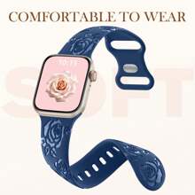 Bloemen gegraveerde band compatibel met -band 40 mm 41 mm 38 mm 42 mm 44 mm 45 mm 46 mm 49 mm dames, zachte siliconen schattige bloemenband voor I Watch-band serie SE Ultra 10 9 8 7 6 5 4 3 2 1