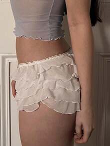 Women's Summer Fashion Slim Solid Color Low Waist Mini  Multi Layered Ruffled Shorts For Daily Streetwear  Vacation - 白色 - 查看 3