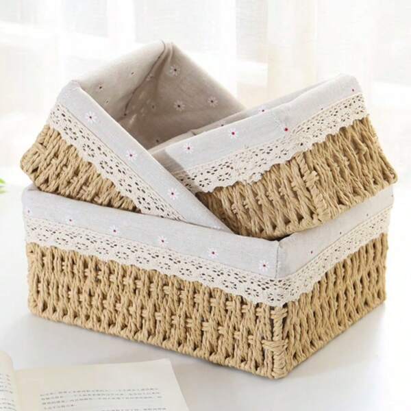 1 Set/3 Set Scatole Multifunzionali, Ceste di Immagazzinaggio in Rattan, Scatola Organizer per Chiavi/Telecomando, Cornice Intrecciata in Corda di Carta, Cesta di Immagazzinaggio per spuntino, Scatola Organizer, Adatti per Cosmetici, spuntino, Cucina, Bagno, Camera da Letto - Dimensioni Varie, Scatole di Immagazzinaggio, Ceste, Contenitori per Organizzazione Domestica
