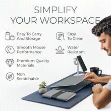 Felt And Leather Desk Mat Non-Slip - Blue - 35 X 17 Inch - Felt And Vegan Leather Desk Pad - Document Organizers - Desk Blotter And Desktop Mat - Desk Protector Laptop Desk Matt For Desktop - Dual Midnight Blue - View 6