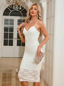 Elegant Solid Color Slim Fit Slit Backless Camisole Dress - White - View 5