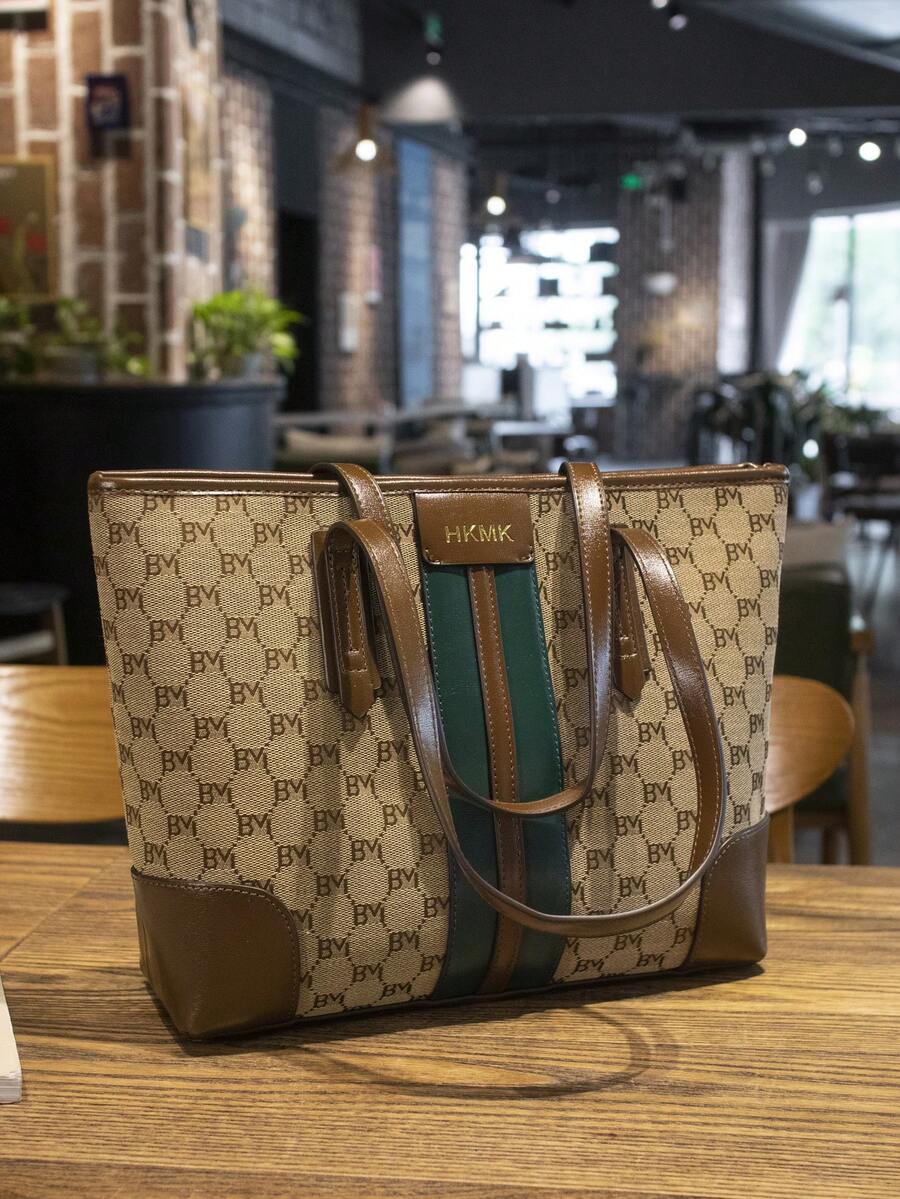 Túi Tote Nữ Dung Tích Lớn, Túi Xách Thời Trang, Túi Đeo Vai Đa Năng, Phong Cách Thường Ngày Retro, Túi Da Chắp Vá Mới 2025 - Rỉ Nâu - Xem 1