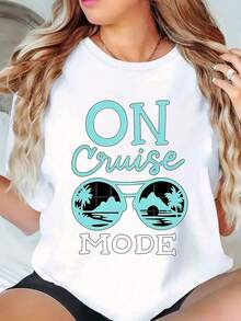 Family Cruise 2025, Family Cruise Shirts, Family Matching Vacation Shirts, Matching Family Outfits*High Street Hip Hop Style T-Shirt Fashionable Printed T-Shirts - White - View 1