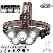 1PC USB Rechargeable Headlamp High Lumen Bright Head Lamp With 5 LED Headlight 4 Mode IPX4 Waterproof Head Flashlight Head Light