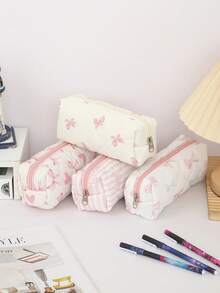 1pc Bow Pencil Case, Creative Floral And Bow Pattern Design, Beautiful Pencil Case - Suitable For Study Stationery Storage And Desktop Organization Decoration, Daily Portable Storage Bag, Beautiful Gift For Friends,Back To School,School Supplies,Pencil Pouch,School Bag - Multicolor - View 6