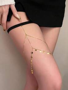 HOTNICE Cadena de muslo con doble capa de lentejuelas con borla, cadena elástica sexy femenina, cadena corporal geométrica - Multicolor - Ver 4