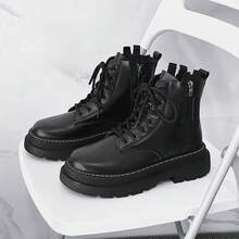 Boots, Men's Boots, British-Style Motorcycle Boots, High-Top Leather Boots,  Autumn And Winter New Boots, Large-Sized Work Shoes - Black - View 1