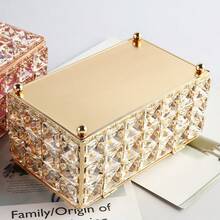 Rectangular Crystal Tissue Box Holder, Multi Functional Sparkling Crystal Tissue Box, Napkin Container For Bathroom/Table Decoration Gold Sliver - Multicolor - View 8