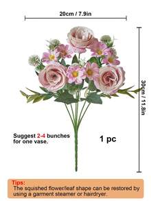 1 束人造玫瑰花假玫瑰和雏菊花束丝绸玫瑰花花瓶家居婚礼派对装饰餐桌中心装饰 - 粉色 - 查看 2