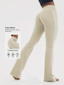 Sodalemon Women'S Streetwear Sportswear Blockcore Sport Side-Stripe Patchwork Cargo Woven Tape Yoga Flare Pants Tights