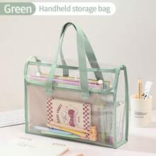 1pc A4 Double-Layer Handbag For Students, Transparent Thickened Multi-Function File Folder, PVC Waterproof Study Pouch, Large Capacity, Minimalist Desk Organizer, Stationery Supplies Subject Classification Bag, Suitable For Daily Commuting,Back To School,School Supplies