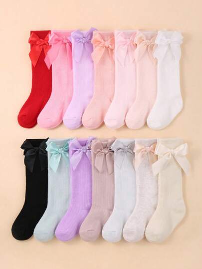 8 Pairs Baby Girls Bow Tie Socks | Random Color Cute Bow-Decorated Socks | Mid-Calf Socks For Baby Girls & Toddlers | Baby Socks | Newborn Socks | Toddler Socks Bow Tie Socks | Halloween Decor Thanksgiving Christmas Xmas Gift