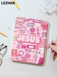 1pc Pink Jesus/Slogan Text Collage Pattern Tablet Protective Case, Compatible With IPad 10.2 Inch, IPad Pro 11 2021/2020/10th Gen, IPad Mini 4/5/6, Galaxy Tab A8 10.5 Inch 2022, Matepad 10.4/Tab, With Pencil Holder, Shockproof, Tablet Stand Cover - Multicolor - View 2