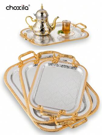 choxila 1pc Tray With Handle, High-End Flower Texture, Gold Trim,Snack And Afternoon Saucer Tray, Candle Holder Tray, Coffee Set Tray, Storage Tray, Place Tableware, Coffee Utensils, Or Jewelry, For Hotels, Afternoon Tea, Parties,Living Room, Office
