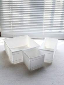 3件套可折叠无盖小抽屉整理盒，衣服、内衣、袜子分隔储物盒，布艺玩具收纳盒 - 白色 - 查看 3