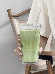1 Stück Glas mit Strohhalm und Deckel, Fassungsvermögen 350ml, vertikale Streifen, hochästhetischer Saft/Milch/Kaffee Becher Trinkglas hitzebeständig, geeignet für Kaffee/Tee/Latte, geeignet für Zuhause, Hotel, Party, Restaurant, geeignet für den Sommer, Abschlussgeschenk, Schulanfangsgeschenk, Lehrertagsgeschenk, Muttertagsgeschenk, Valentinstagsgeschenk