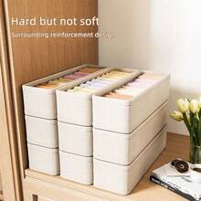 1pc Home Linen Sock Storage Box, Rectangular, Drawer Style, Foldable, PP Board Support, Wardrobe Fabric Storage Box, Home Organizer, Sock Storage Container - Beige - View 6