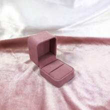 1pc New Gold-Plated Round Corner Pink Velvet Jewelry Box, Ring Necklace Bracelet Bangle Case, Fashionable Accessories Packaging