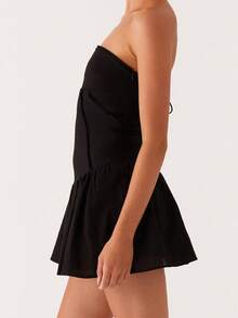 Women Corset Tube Dress Summer Casual Solid Color Tie Up Backless Mini Dress For Cocktail Party Beach Streetwear - 黑色 - 查看 3