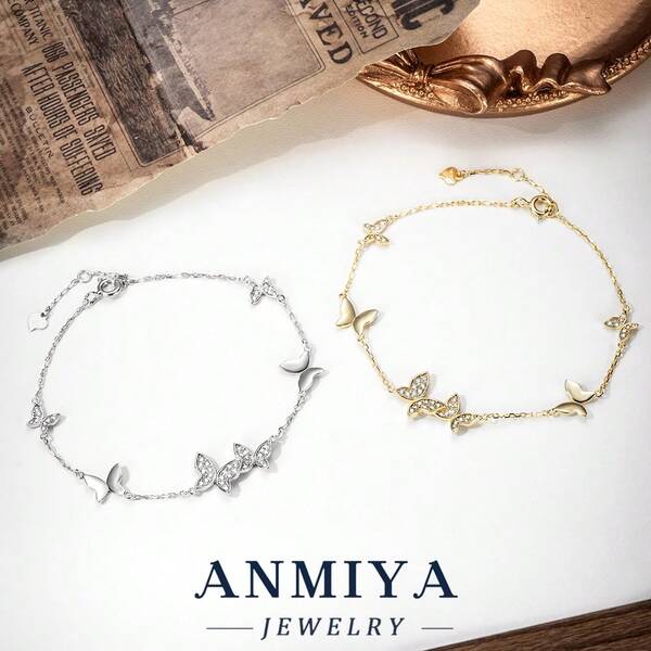 Pulsera de mariposas múltiples de joyería de plata S925 de lujo, joyería de mariposas glamorosa como regalo especial