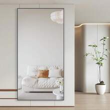 CASSILANDO 180x80cm Standing Mirror, Black Floor Large Mirror, Standing Mirror, Against Wall For Bedroom, Panel And Wall-Mounted Thin Frame Mirror - 黑色 - 查看 6
