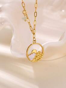 1 PC Hollow Mountain Sea Wave Pendant Necklaces For Women Gold Color Chain Collar Necklaces 2025 New Wedding Couple Jewelry Gifts(The Stone Pendant On The Chain Is Random In Size And Color)