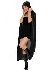 中性连帽斗篷服装，派对角色扮演斗篷，110 厘米、140 厘米、160 厘米，女式 Crow 成人化妆舞会配饰，连帽斗篷，黑色斗篷长袍，中性派对服装（黑色，单层）