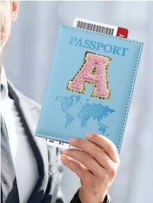 1 件 A-Z 字母旅行护照夹、PU 地图图案护照套、粉色护照夹、商务旅行护照夹 - 藍色 - 查看 4