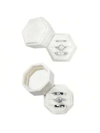 1 件天鹅绒戒指盒，3 个插槽，三槽戒指盒，婚礼当天戒指盒，用于婚礼仪式，结婚戒指托，用于求婚的戒指盒，订婚戒指盒，用于多枚戒指的戒指盒，女士戒指盒，收纳盒，旅行必需品，礼物，返校